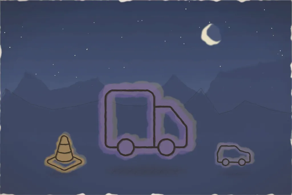 Parcarea pentru mașini și camioane, noaptea (ilustrație)